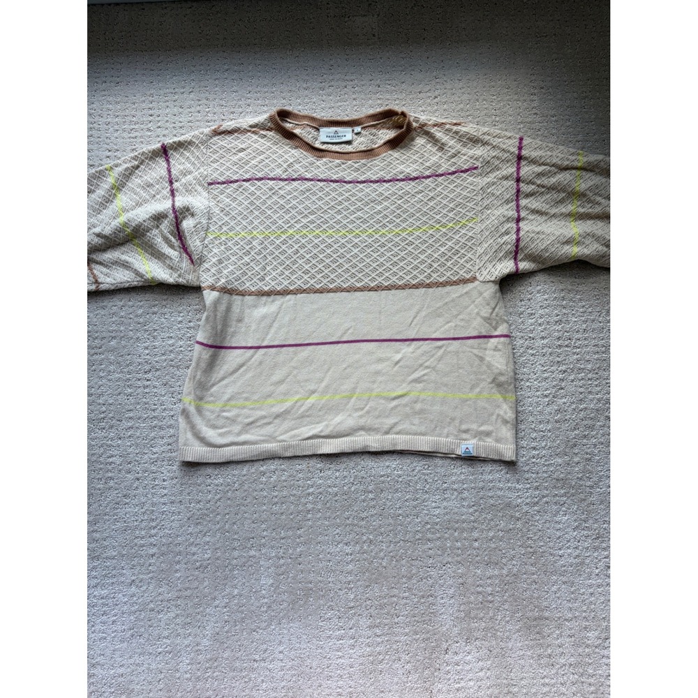 Passenger Knit Sweater Small Beige Striped Boxy Gorpcore Boho Adventurecore
